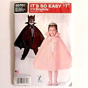 Simplicity Easy Sewing Patterns 0701 Kids Costume Pattern Batman Princess Size S